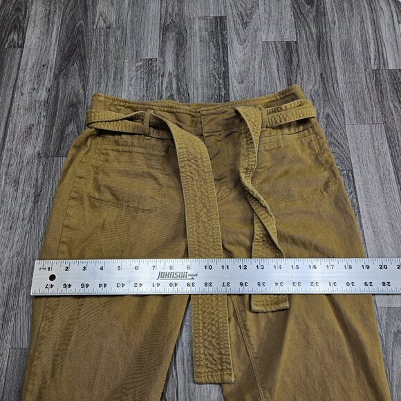 LOFT Pants Womens 6P Brown Mustard Belted Cropped Straight Leg Cotton Casual - Picture 8 of 11